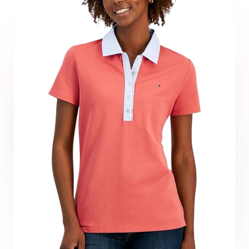 Tommy Hilfiger Women's  Striped Collar Polo Tee Size Small